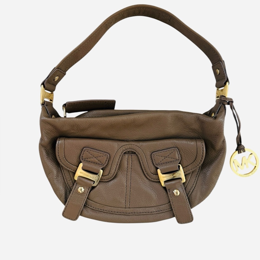 Michael Kors Pebble Leather Taupe Crescent Hobo Shoulder Bag